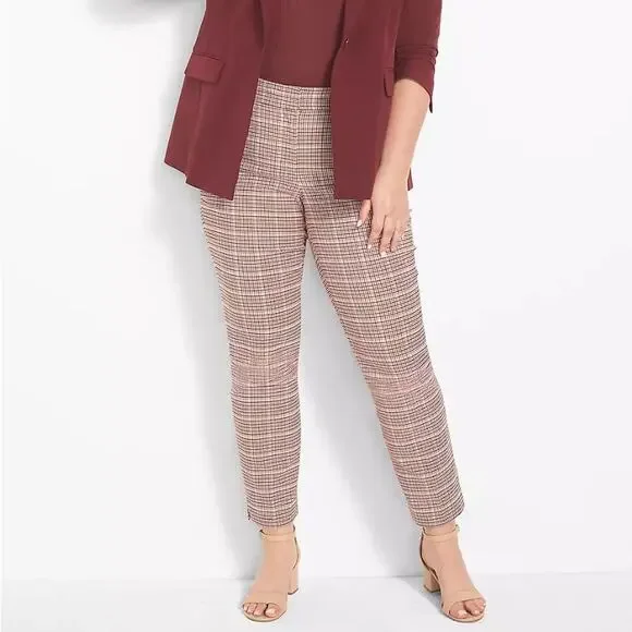 Lane Bryant Signature Fit Ankle 4 Season Women's Plaid Check Pants Rusty Red 26 - Picture 1 of 11